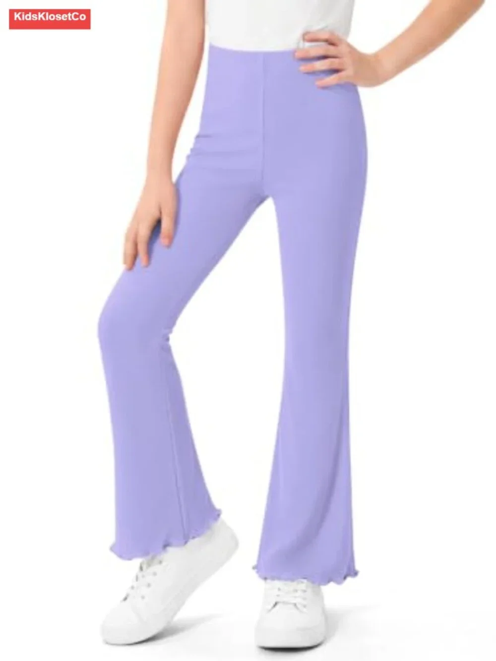 Girls Ribbed Knit Flare Leggings High Waist Bell Bottoms